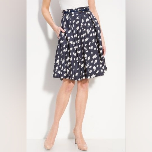Kate Spade Navy and White Lillith silk skirt 10 - Picture 2 of 7
